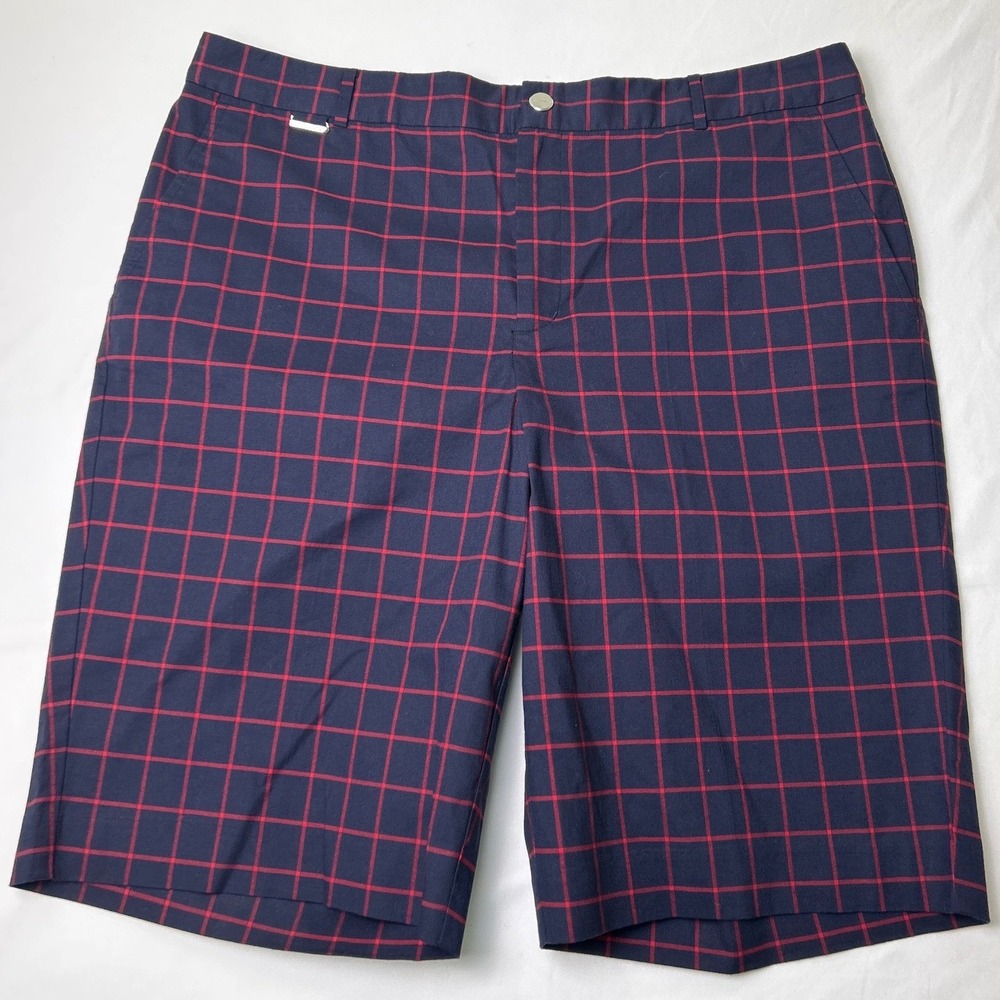 Ralph Lauren Women Windowpane Plaid Lauren Active Golf Shorts Size 16 Navy Red